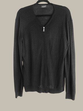 Zara Silk Zip-Front Top – Black, Size Large